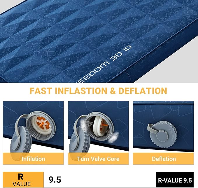 KingCamp Self Inflating Sleeping Pad for Camping with Built-in Pillow, Ultralight Sleeping Pad Camping Mat Durable for Camping Backpacking Hiking Single Double, 4 Size