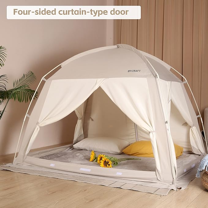 Bed Tents Canopy Bed–Privacy Dream Tent for Cozy Indoor Sleeping, Light-Reducing,and Breathable, with 4 Doors Floor Tent Bed–Available in Twin, Full, and Queen Sizes