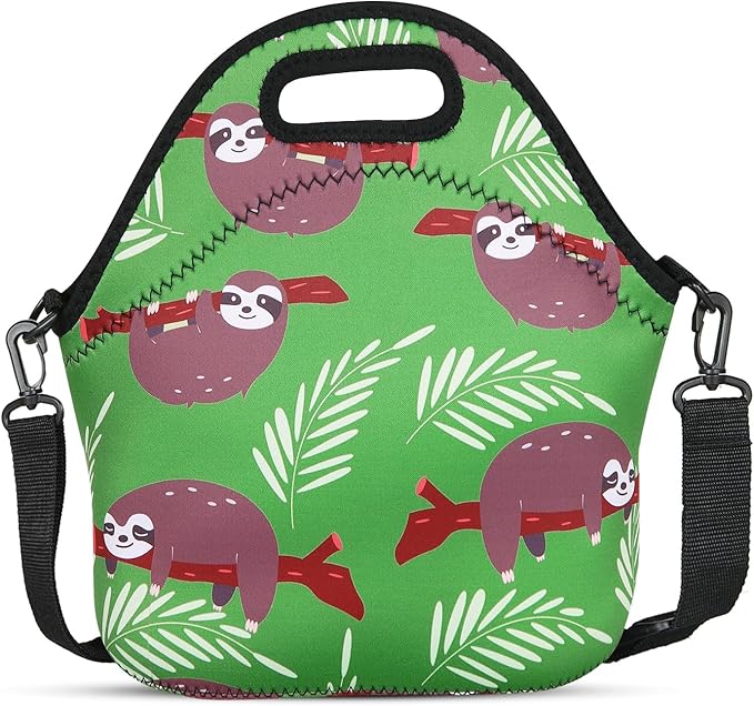 Violet Mist Neoprene Sloth Lunch Bag Insulated Waterproof Lunch Bag Tote Reusable Lunch Box Containers Organizer Food Carrying Lunch Handbag forWomen Men Adult Work Gifts Picnic, S