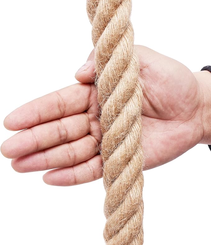 Jute Rope Heavy Duty 2 Inch 50 Feet, Natural Hemp Rope, Twisted Hemp Rope for Crafts, Gardening, Bundling, Climbing, Hammock, Nautical rope, Tug of War rope, Railings, Home Decorating (2 Inch×50 Feet)