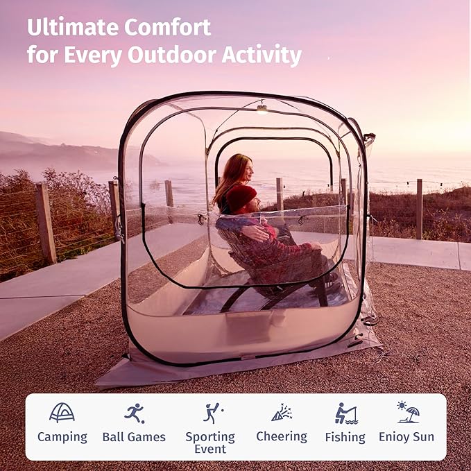EAST OAK Clear Tent for Sport Events, Fishing & Outdoors | Pop Up Bubble Tent Instant Sun & Rain Shelter | No Condensation, Spacious Interior, Ultra Visibility | All Weather Protection | 2-3 Persons