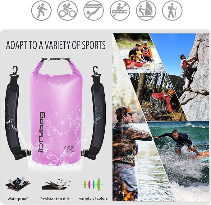 IDRYBAG Clear Dry Bag Waterproof 2L/5L/10L/15L/20L, Small Dry Sack Waterproof Bag for Kayaking