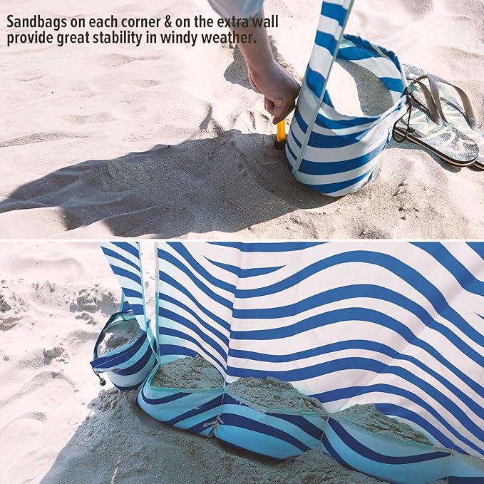 Qipi Beach Cabana - Easy to Set Up Canopy, Waterproof, Portable 6' x 6' Beach Shelter, Included Side Wall, Shade with UPF 50+ UV Protection, Ultimate Sun Umbrella - for Kids, Family & Friends