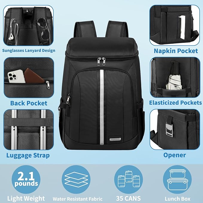 LTINVECK Cooler Backpack,2 Insulated Compartments Backpack Cooler Leakproof Double Deck Lightweight Cooler Lunch Box Bag for Men Women