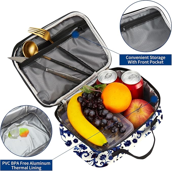 rickyh style Lunch Box with Padded Liner, Spacious Insulated Lunch Bag Durable Thermal Lunch Cooler Pack with Strap for Men Women Boys Girls Adults School Sports Beach Picnic Work Camp,2 Pocket