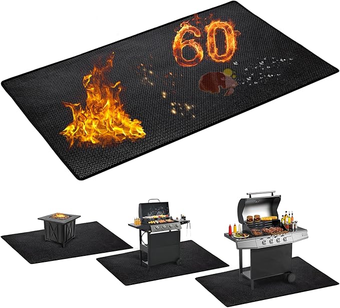 60 x 42 inch Under Grill Mats for Outdoor Grill, Double-Sided Fireproof Deck and Patio Protector Mat, BBQ Mat for Under BBQ, Waterproof Oil-Proof Grill Floor Pads Fire Pit Mat Fireplace Mat