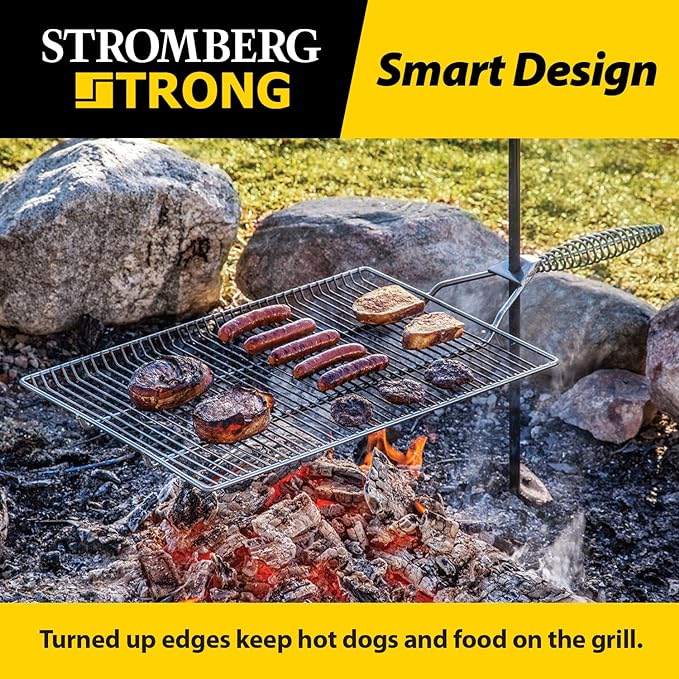 Stromberg Carlson Stake & Grill, Camping Grill, Open Fire Cooking Equipment, Fire Pit Accessories, Campfire Grill Grate, 15"x22" w/ 36" Long Stake