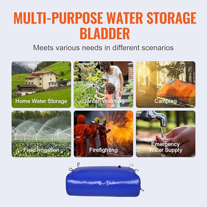 VEVOR 330L/87.17 Gallon Water Storage Bladder, RV Water Tank, 1000D Blue PVC Collapsible Water Storage Containers, Large Capacity Soft Water Bag, Portable Water Bladder, for Garden Irrigation, Camping