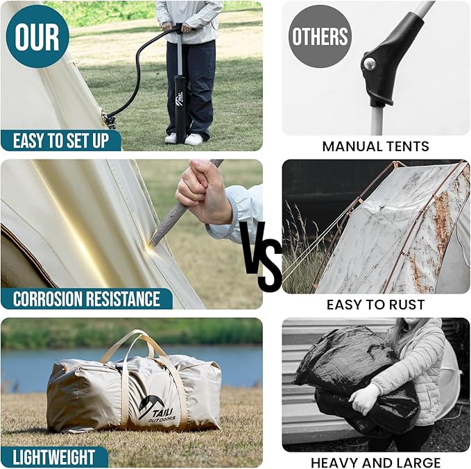 TAILI Inflatable Blow Up Tent for Camping with Hand Pump for 2/4/6/8 Person, Easy Setup Outdoor Inflatable Oxford Waterproof Air Tent House for Family Camping Adult