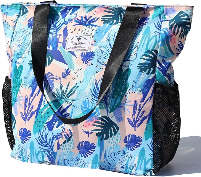 ESVAN Original Floral Water Resistant Large Tote Bag Shoulder Bag for Gym Beach Travel Daily Bags Upgraded