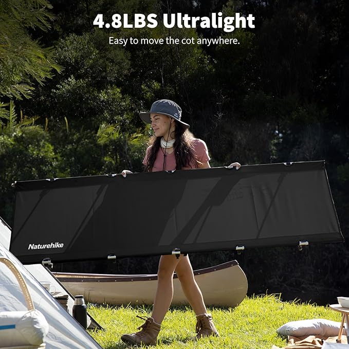 Naturehike Ultralight Camping Cot, Easy to Assemble Folding Tent Cot, Compact & Protable Camping Bed for Camping, Mountaineering, & Hiking, Supports 330lbs with Carry Bag, GreenWild Dark Black