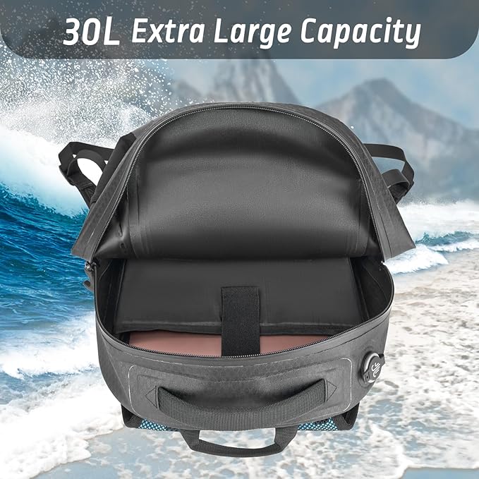 Waterproof Backpack, Waterproof Submersible Backpack, Floating TPU Coated Dry Bag with Airtight Zipper for Kayak, Fishing, Boating, Hiking (30L)