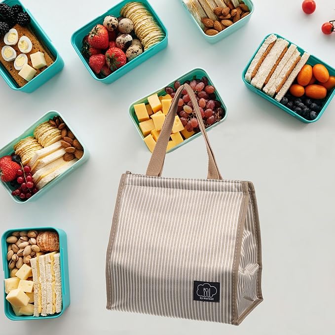 PATIKIL Insulated Lunch Bag, Oxford Cloth Waterproof Lunch Tote Bag Thermal Portable Lunch Box Food Container for Work Office Picnic Outdoor, 10.24"x6.69"x10.24", Khaki