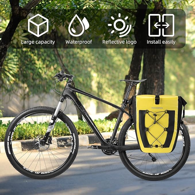 ROCKBROS Bike Pannier Waterproof 27L Large Capacity Bike Bag Rear Rack Bicycle Pannier Bag Waterproof for Grocery Touring Cycling Yellow*1