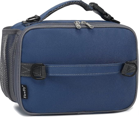 FlowFly Kids Lunch Bag, Durable Insulated School Lunch Box with Shoulder Strap and Bottle Holder, Water-resistant Thermal Small Lunch Cooler Tote for Teen Boys & Girls,Cyan