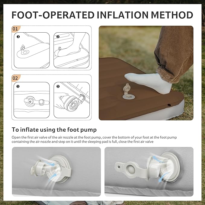 Naturehike Camping Sleeping Pad, Ultralight Inflatable Sleeping Mat with Pillow Built-in Foot Pump, 2.6 Inch Lightweight Air Mattress for Backpacking, Hiking, Traveling (Brown)