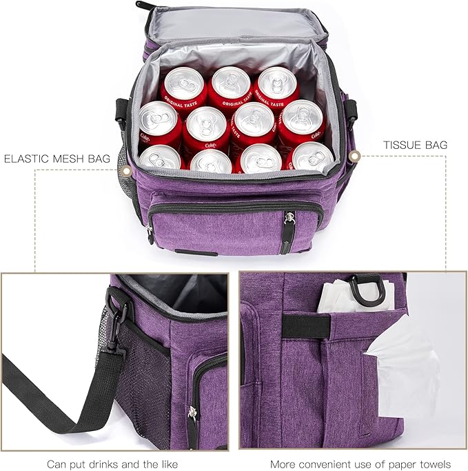 Men's and Women Double Compartment Lunch Bag, Insulated Lunch Cooler Tote 2 Roomy Large Reusable Water-resistant Lunch Box (Purple, 15L)''