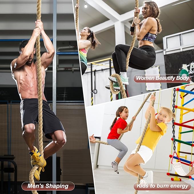 Climbing Rope 1.5 Inch Diameter 10FT 15FT 20FT 25FT 30FT 35FT Gym Climbing Rope for Fitness & Strength Training, Workout Exercises Climbing Rope for Adults Kids Outdoor or Home Indoor