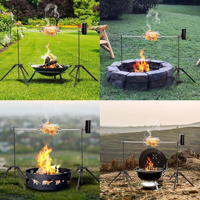 onlyfire Spit Rotisserie Outdoor Camp Grill with Support Legs for Outdoor Campfire Grilling - 35×5/16" Square Spit Rod