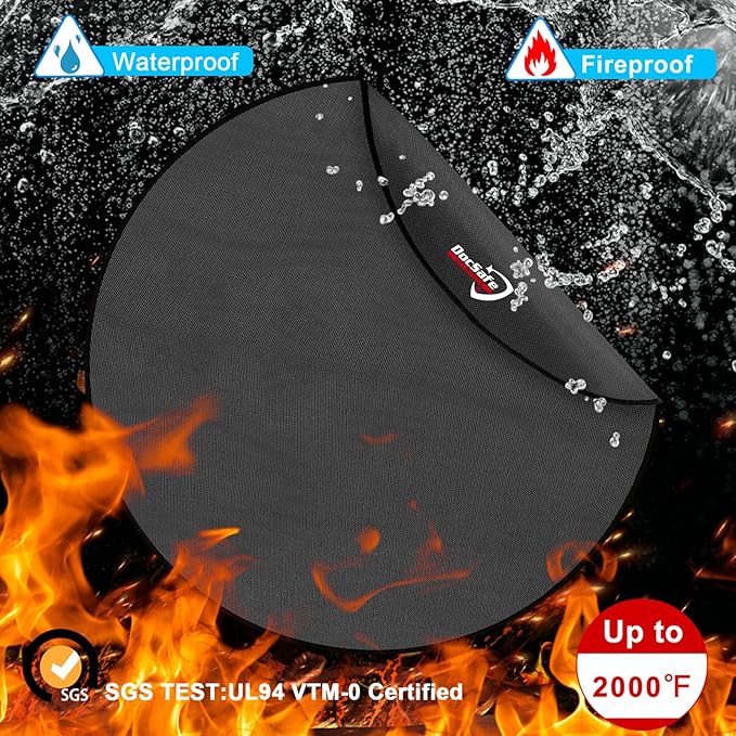DocSafe 38" Round Fire Pit Mat, 4-Layer Fireproof Under Grill Mat Heat Insulated Indoor Fireplace Pad Protector for Decks,Patios,Grass,BBQ Smoker, Portable Reusable Oil-Proof and Waterproof, Black