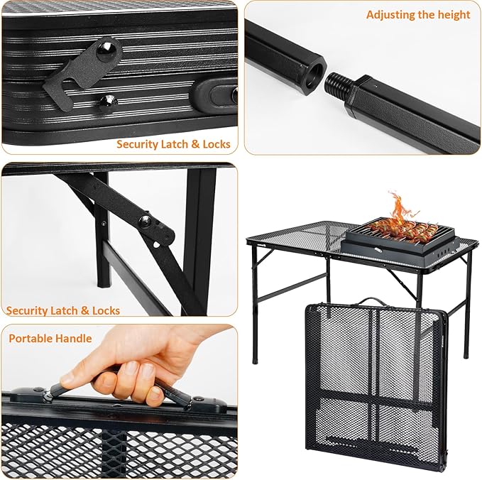 Folding Table, Easy for Storage, Compact Portable Picnic Table for Grill, Outdoor Camping, Garden, Patio, Dining, BBQ, Party, Market, 4Ft (Large, Black)