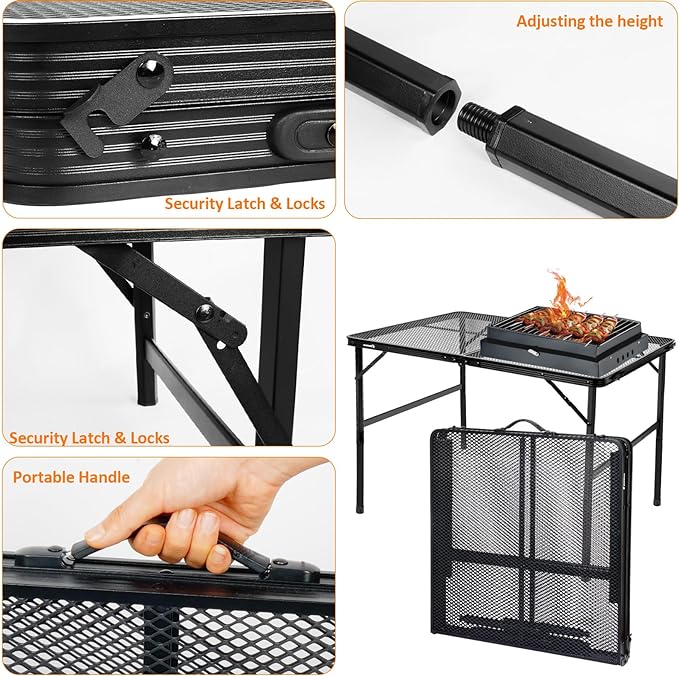 Folding Table, Easy for Storage, Compact Portable Picnic Table for Grill, Outdoor Camping, Garden, Patio, Dining, BBQ, Party, Market, 4Ft (Large, Black)