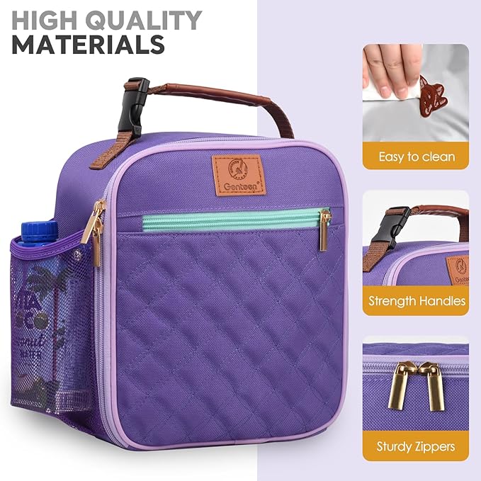 Lunch Bag for Women Men Girls Teens Insulated Leakproof LunchBox for Adult Reusable Lunch Box with Bottle Holder for Work Office School Travel Picnic-Purple/White