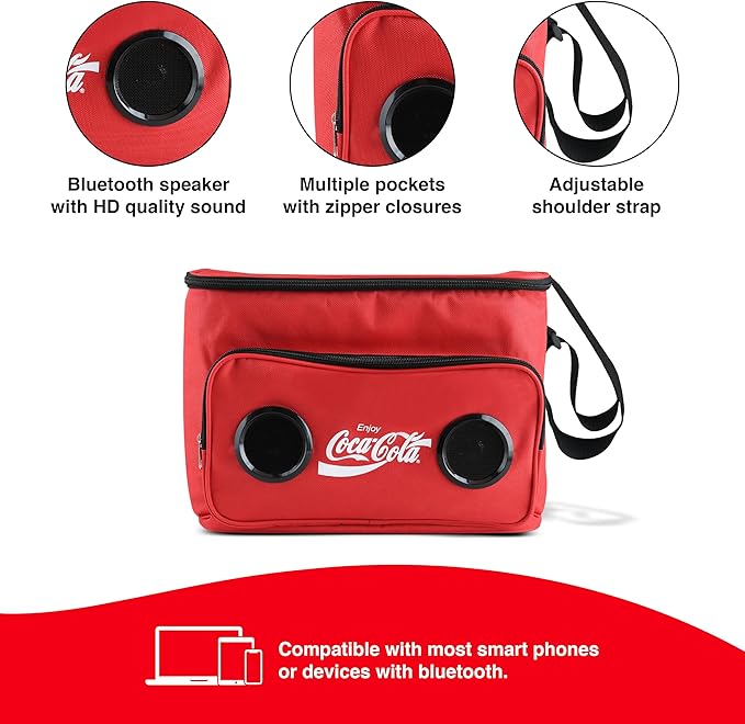 Cooler Bag with Built-in Bluetooth Stereo Speakers, Multi-Zipped Pockets, 24 Can Capacity, Adjustable Shoulder Strap, 12 Hours of Insulated Cooling and Freshness, for Camping, Fishing, Beach