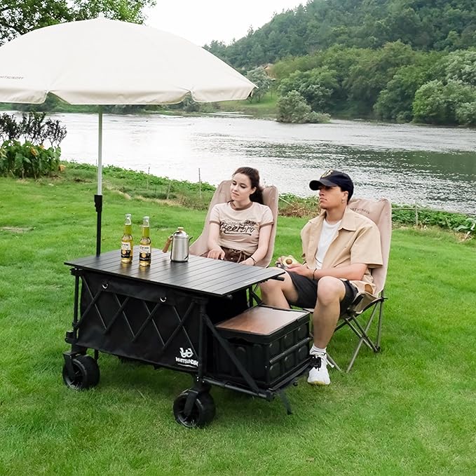 Whitsunday Collapsible Folding Wagon with Table,Heavy Duty Utility Beach Wagons with Opened Tailgate and All-Terrain Wheels for Camping,Garden,Sports Grey