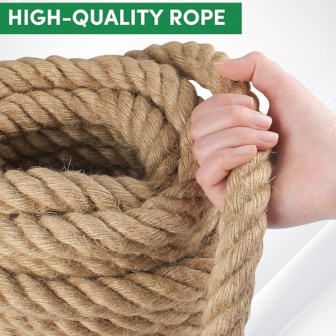 Manila Rope 3/4in x 150ft, Heavy Duty Twisted Rope Natural Hemp Ropes for Crafts,Gardening,Docks, Bundling,Railing,Home Decoratin,Hammock,Porch Swing Ropes