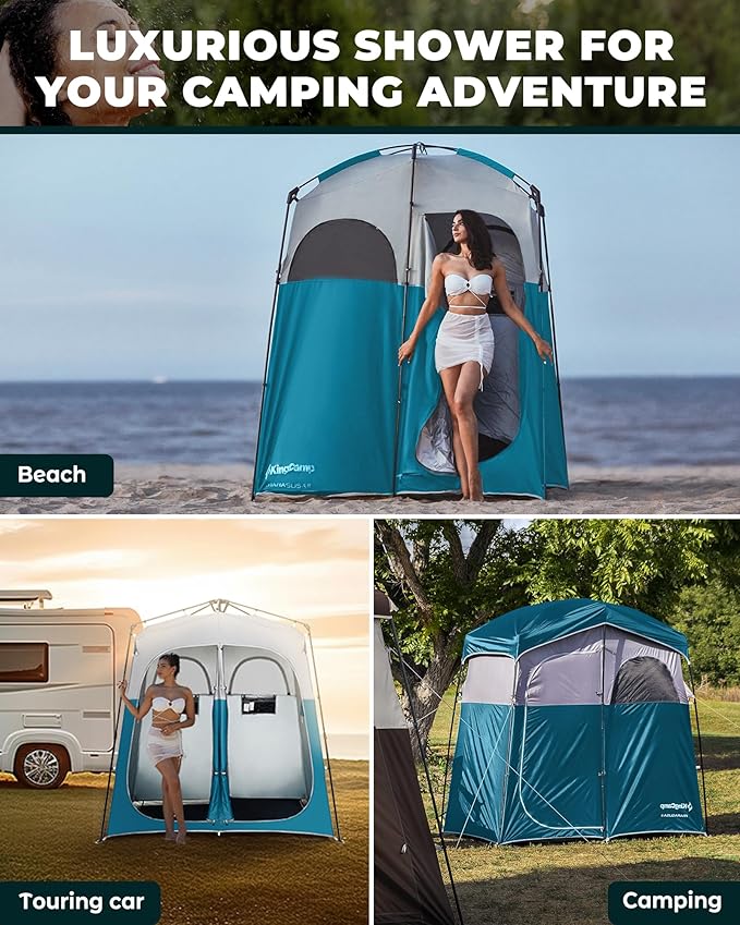 KingCamp Camping Shower Tent, Instant Portable Privacy Shelter, 1/2 Room Large Outdoor Toilet Tent with Floor, Water-Resistant, Windproof & Easy Setup for Beach, Camping & Hiking