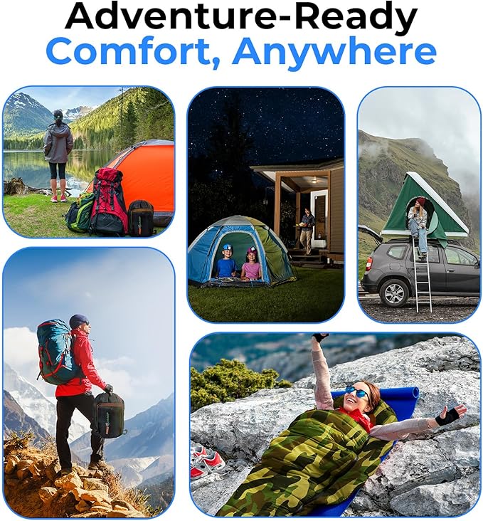 SereneLife 0 Degree Mummy Sleeping Bag – Military-Style, Lightweight & Waterproof for Extreme Cold, Stays Warm in 5–10°F, No-Snag Zipper, Compact Carry Bag & Travel Pillow for Camping & Backpacking