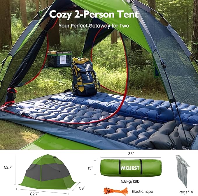 Camping Tent 2 Person, Waterproof & Blackout Double Layer Pop Up Outdoor Tent for Park, Picnic, Travel, Portable and Easy Setup