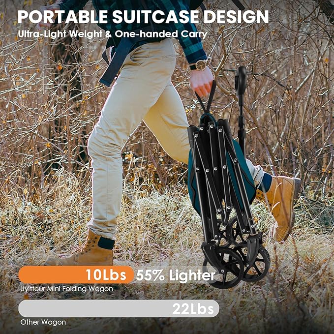 Collapsible Wagon Cart Foldable with 220lbs Weight Capacity, Lightweight Portable Folding Grocery Shopping Cart with Wheels for Camping Sports Beach and Shopping, Blue