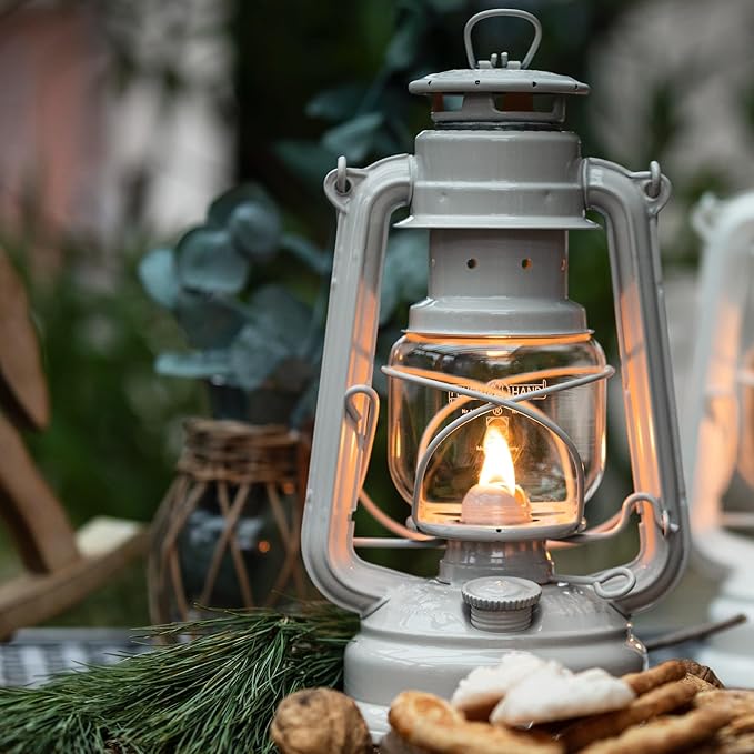 Outdoor Kerosene Fuel Lantern, German Made Weather Resistant Baby Special 276 Galvanized Hurricane Lamp for Camping or Patio, 10 Inches, Soft Beige