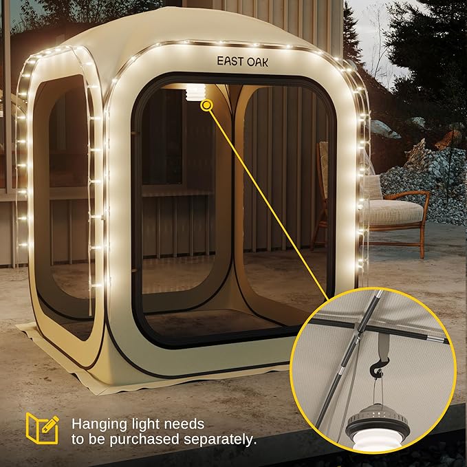 EAST OAK Screen House Tent Pop-Up, Portable Screen Room Canopy Instant Screen Tent 4 x 4 FT with Carry Bag for Patio, Backyard & Outdoor Activities, Beige