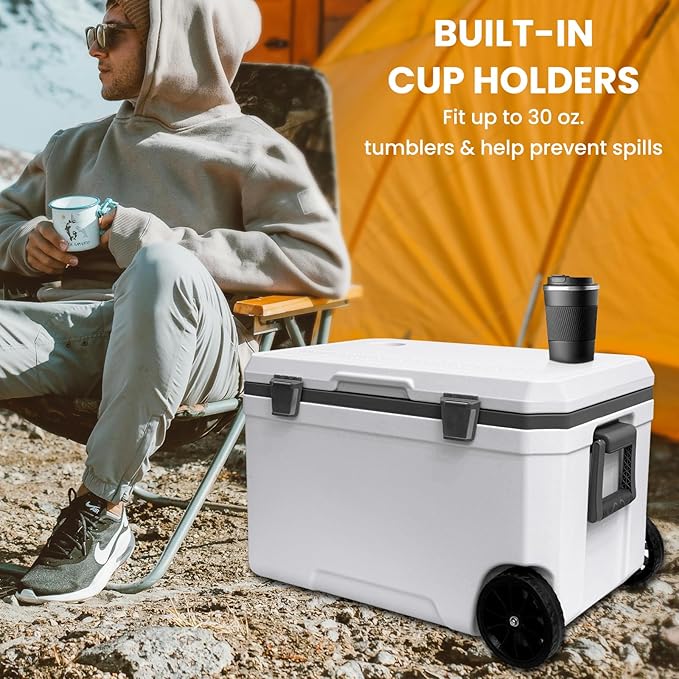 34-127 Quart Insulated Portable Cooler with Heavy Duty Wheels Keeps Ice for up to 5 Days, Great for Drink, Beach, Camping, Tailgating, Sports, & More