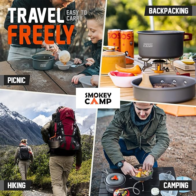 Camping Cookware Mess Kit Set with Stove - Backpacking Camping Pots and Pans Set, All in One Non-Stick Camping Cooking Set, Portable Stove, Hiking, Picnic, Outdoor & Camping Cookware Set