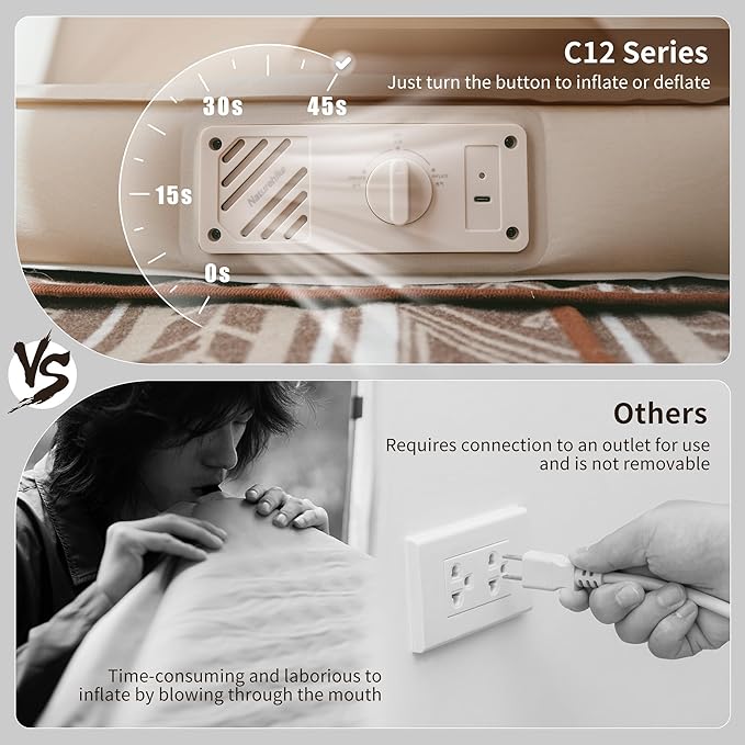 Naturehike 4.72’’ Thick Self-Inflating Sleeping Pad with Lighter Foam and Electric Pump, 45s Fast Inflatable Twin Mattress for Camping, Outdoors, Car, Home, ISPO Award Winning Processes