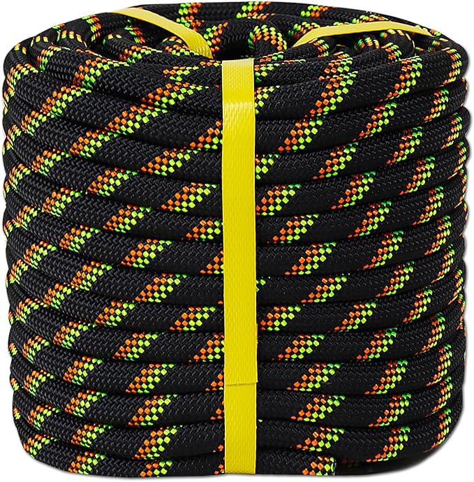 Double Braided Arborist Rope - 1/2 Inch x 150 Feet Polyester High Strength Climbing Rope for Tree Work, Swing, Halyard, Sailing(Black/Green/Orange)