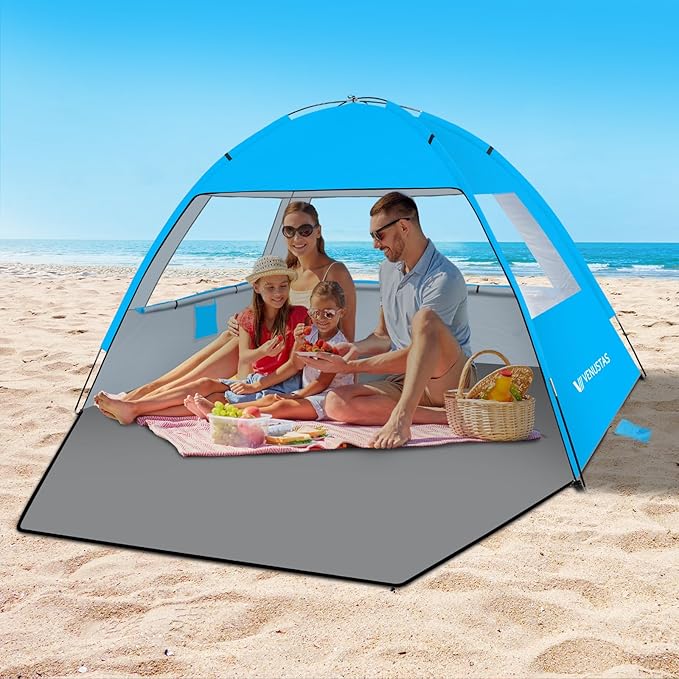Venustas Beach Tent Sun Shelter for 3-10 Person, UPF 50+ UV Protection Canopy, Lightweight and Easy Setup Cabana, Portable Beach Shade