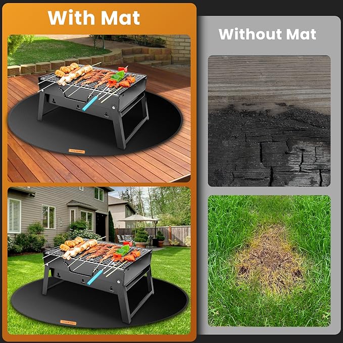 36" Round Fire Pit Mat - Fireproof Deck Patio Protector Mat,4 Layer Waterproof Oil-Proof Under Grill Mat,Firepit Protection Rug,Fire Pit Mat for Deck Fireproof,for Outdoor Grass Grill Accessories