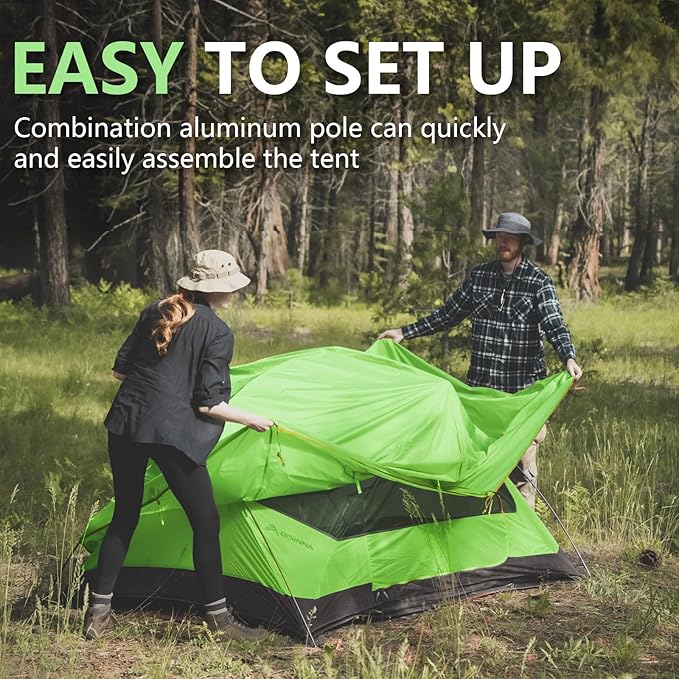 BISINNA Backpacking 2 Person Tent Lightweight 3 Season Camping Tent 20D 380T Nylon Rainfly Double Layer Free Standing Includes Footprnint 7001 Aluminium Poles for Camping Hiking Biking