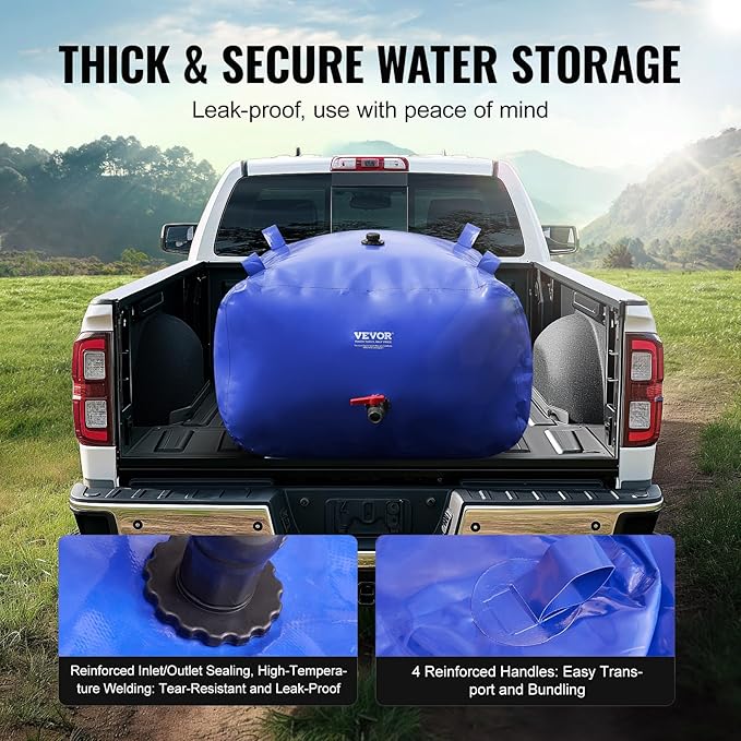 VEVOR 400L/105.7Gallon Water Storage Bladder, RV Water Tank, 1000D Blue PVC Collapsible Water Storage Containers, Large Capacity Soft Water Bag, Portable Water Bladder,Garden Irrigation, Camping
