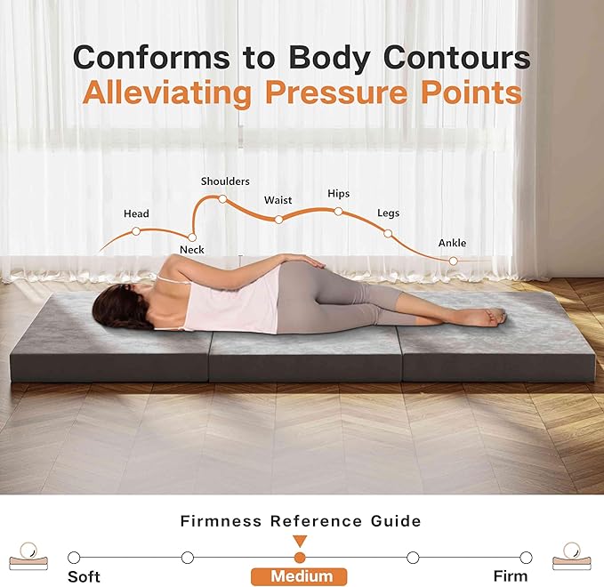 Tri-Fold Memory Foam Mattress, 4 inch Twin Folding Mattress with Washable Covers, Reversible Design, Foldable Mattress Topper for Travel&Guests 75" x 38" x 4"