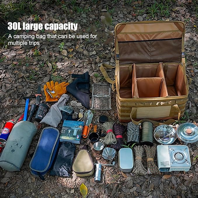 Fockety Camping Storage Bag, Large Capacity 30L BBQ and Picnic Bag Organizer with Handles, Hard Design Trunk Organizer Multipurpose Tactical Bags
