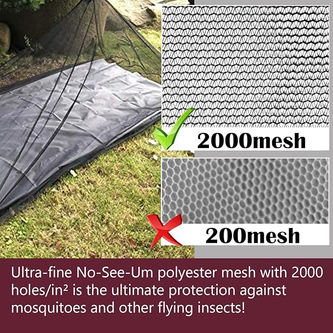 No-See-Ums Camping Mosquito Net Bed Compact and Ultra-Light for Travel，Finest Holes Mesh 2000 Noseeum Netting for Camping and Hiking, Without Sleeping Mat