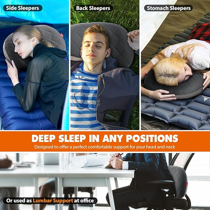 Hikenture Inflatable Pillow for Camping, Washable Backpacking Pillow for Sleeping, Ultralight Blow Up Pillows with Removable Cover, Portable&Compact Hiking Pillow for Beach, Travel, Outdoor(Grey)