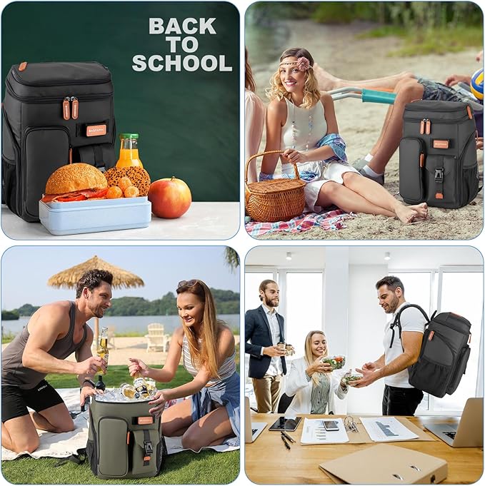 Insulated Cooler Backpack,33 Cans Multifunctional Double Deck Leakproof Cooler Bag with Sternum Strap,Large Capacity Lightweight Travel Camping Beach Backpack