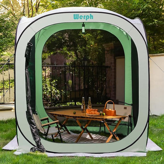 Pop Up Tent，Portable Canopy Tent with Mesh Mosquito Net, Screen House Room Canopy Shade Screen Tent 6 x 6 FT with Carry Bag for Patio, Backyard, Sports & Outdoors Activities, Green